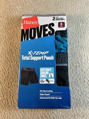 Hanes Moves Men's S 28-30" Tagless X-Temp Boxer Briefs Support Pouch 2 Pack